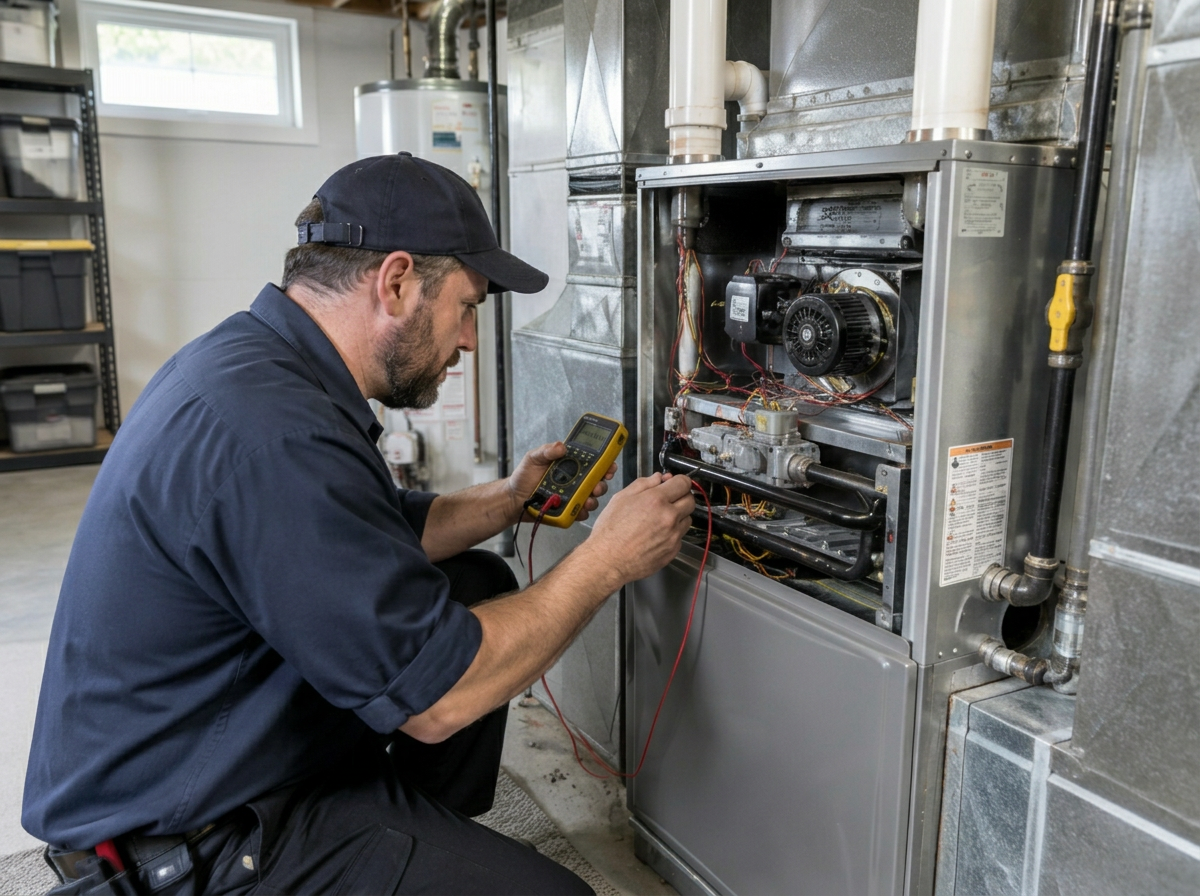 Technician testing a residential furnace